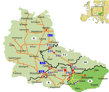 Routenplan Deutschland - Ungarn
